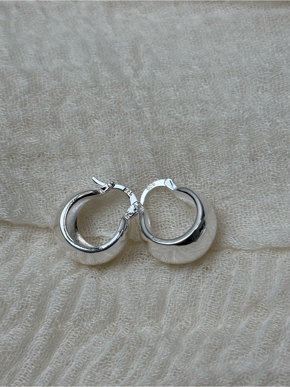 Sterling Silver Chunky Hoop Earrings - Silver